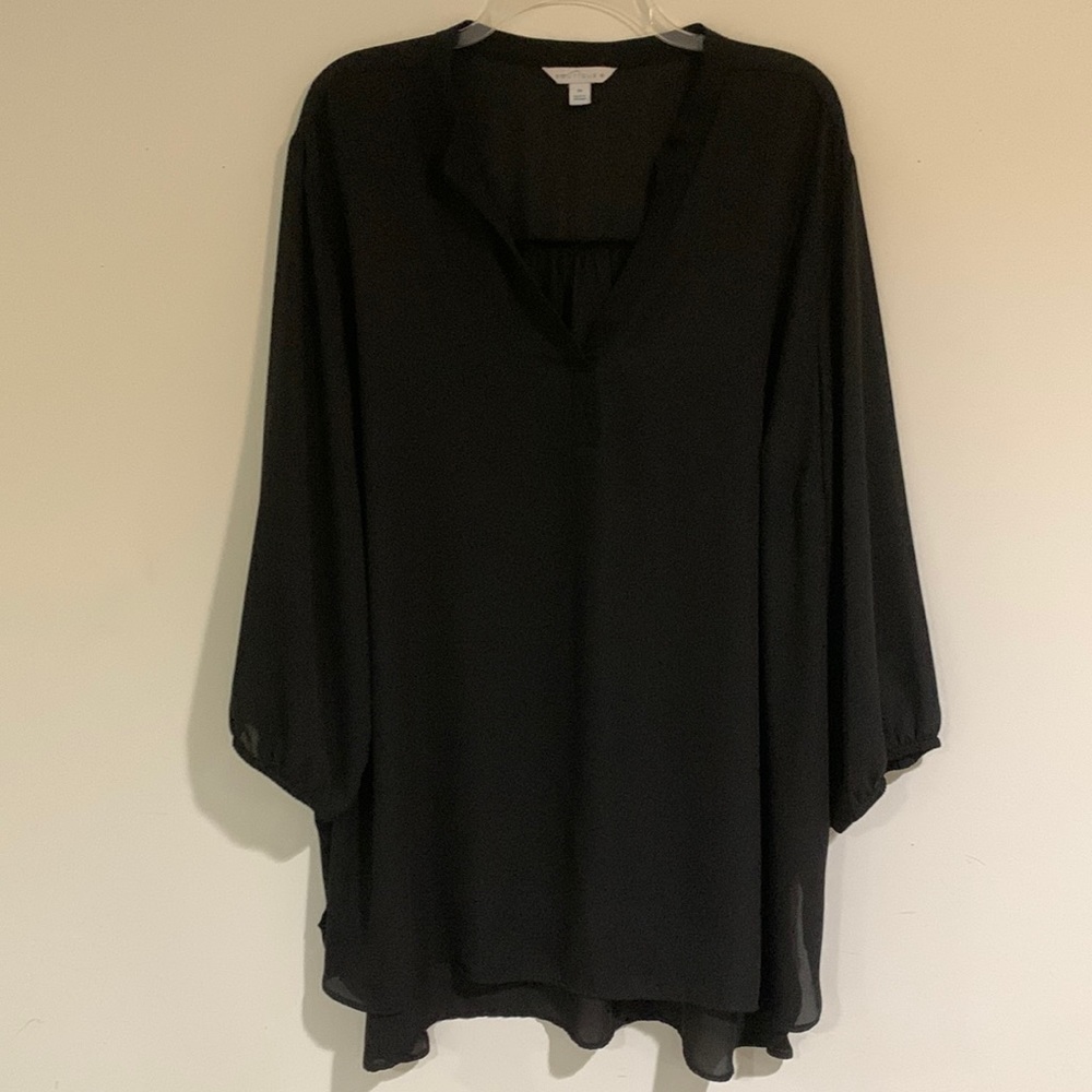 Women’s Semi-Sheer Black Blouse, 3/4 length sleeves, size 3X